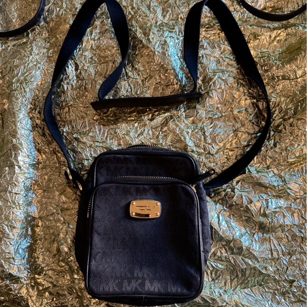 Michael Kors Black Monogrammed Nylon Crossbody Purse